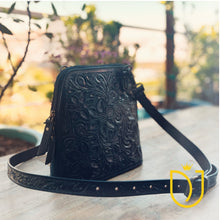 Load image into Gallery viewer, Midnight Mustang Hand Tooled Leather Crossbody Purse