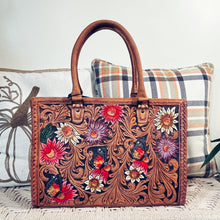 Load image into Gallery viewer, Spring Blooms Rachel Hand Tooled Leather Tote Bag