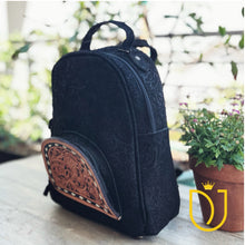 Load image into Gallery viewer, Black Velvet Leather Backpack Purse