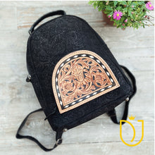 Load image into Gallery viewer, Black Velvet Leather Backpack Purse