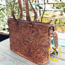 Load image into Gallery viewer, Buffalo Springs Hand Tooled Leather Shoulder Tote Bag
