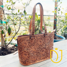 Load image into Gallery viewer, Buffalo Springs Hand Tooled Leather Shoulder Tote Bag