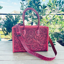 Load image into Gallery viewer, Pretty In Pink Hand Tooled Leather Tote Bag