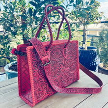 Load image into Gallery viewer, Pretty In Pink Hand Tooled Leather Tote Bag