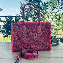 Load image into Gallery viewer, Pretty In Pink Hand Tooled Leather Tote Bag