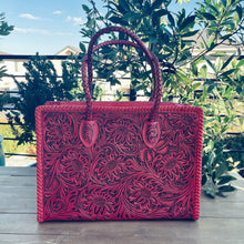 Load image into Gallery viewer, Pretty In Pink Hand Tooled Leather Tote Bag