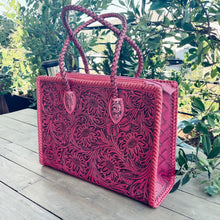 Load image into Gallery viewer, Pretty In Pink Hand Tooled Leather Tote Bag