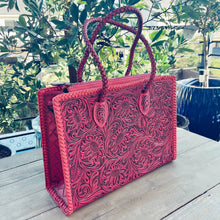 Load image into Gallery viewer, Pretty In Pink Hand Tooled Leather Tote Bag