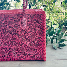 Load image into Gallery viewer, Pretty In Pink Hand Tooled Leather Tote Bag