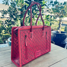 Load image into Gallery viewer, Pretty In Pink Hand Tooled Leather Tote Bag