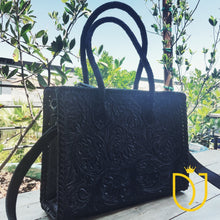 Load image into Gallery viewer, Black Beauty Hand Tooled Leather Tote Bag