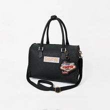 Load image into Gallery viewer, Dennison black leather NFR speedy bag with hand-braided detailing and Wrangler Las Vegas 2026 charm