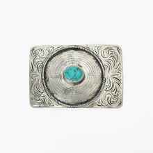 Load image into Gallery viewer, Clara Hand-Engraved German Silver Western Belt Buckle with Turquoise Stones