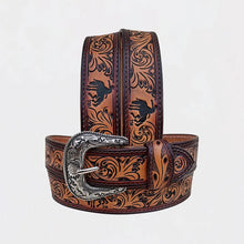 Load image into Gallery viewer, Cutter Official PRCA & NFR Licensed Collection®️ Dark Brown Floral Genuine Leather Belt