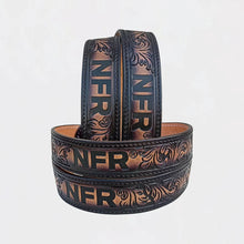 Load image into Gallery viewer, Boone Official PRCA & NFR Licensed Collection®️ Black Tan Floral Tooled Leather Belt