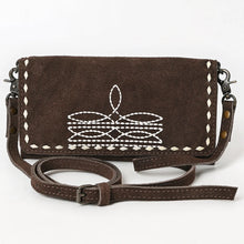 Load image into Gallery viewer, Victoria Suede Leather Boot Stitch Crossbody Wallet