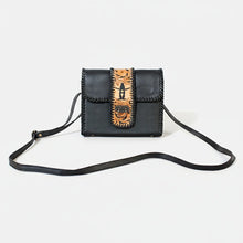 Load image into Gallery viewer, HLSR Genuine Hand Tooled Black Leather Crossbody Bag