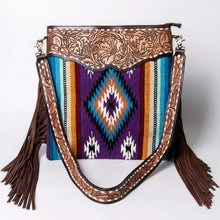 Load image into Gallery viewer, Western Purse, Hand Tooled Leather Purse, Leather Western Crossbody Purse, Cowhide Purse, Genuine Leather Purse, Leather Fringe