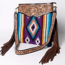 Load image into Gallery viewer, Western Purse, Hand Tooled Leather Purse, Leather Western Crossbody Purse, Cowhide Purse, Genuine Leather Purse, Leather Fringe