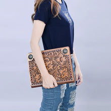Load image into Gallery viewer, Hand Tooled Leather Portfolio, Leather Padfolio, Leather Legal Pad Portfolio, Leather Legal Pad Notebook, Tooled Leather Portfolio Envelope