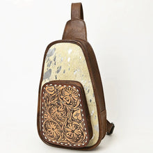 Load image into Gallery viewer, Leather Sling Bag Women, Hair On Cowhide Leather Sling Bag Purse, Leather Sling Backpack Purse, Leather Backpack, Western Purse