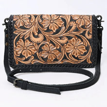 Load image into Gallery viewer, Western Leather Wallet Purse, Hand Tooled Leather Wallet, Leather Crossbody Purse, Womens Black Leather Wallet, Genuine Leather Wallet