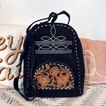 Load image into Gallery viewer, Leather Backpack Women, Hand Tooled Leather Backpack Purse, Suede Leather Backpack, Western Purse, Small Leather Backpack, Leather Backpack