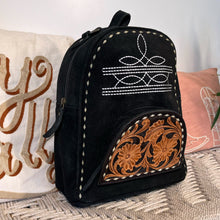 Load image into Gallery viewer, Leather Backpack Women, Hand Tooled Leather Backpack Purse, Suede Leather Backpack, Western Purse, Small Leather Backpack, Leather Backpack