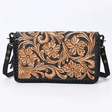 Load image into Gallery viewer, Western Leather Wallet Purse, Hand Tooled Leather Wallet, Leather Crossbody Purse, Womens Black Leather Wallet, Genuine Leather Wallet
