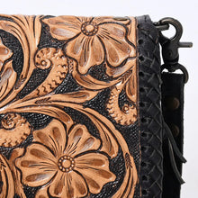 Load image into Gallery viewer, Western Leather Wallet Purse, Hand Tooled Leather Wallet, Leather Crossbody Purse, Womens Black Leather Wallet, Genuine Leather Wallet