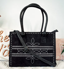 Load image into Gallery viewer, Western Purse, Black Suede Leather Purse, Boot Stitch Detail, Leather Purse, Suede Purse, Western Tote Bag Purse, Western Crossbody Purse