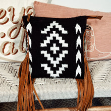 Load image into Gallery viewer, Western Hand Tooled Leather Purse, Leather Crossbody Purse, Cowhide Leather Purse, Saddle Blanket Purse, Leather Fringe Purse
