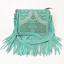 Load image into Gallery viewer, Western Purse, Leather Fringe Crossbody Purse, Jeweled Western Leather Crossbody Purse, Genuine Cowhide Leather Purse
