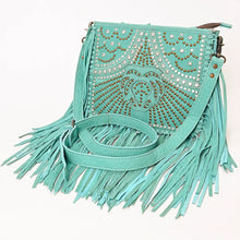 Load image into Gallery viewer, Western Purse, Leather Fringe Crossbody Purse, Jeweled Western Leather Crossbody Purse, Genuine Cowhide Leather Purse