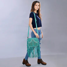 Load image into Gallery viewer, Western Purse, Leather Fringe Crossbody Purse, Jeweled Western Leather Crossbody Purse, Genuine Cowhide Leather Purse