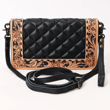 Load image into Gallery viewer, Western Leather Wallet Purse, Hand Tooled Leather Wallet, Crossbody Purse, Leather Wallet, Genuine Leather, Black Leather Organizer Wallet