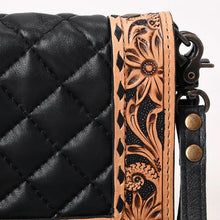 Load image into Gallery viewer, Western Leather Wallet Purse, Hand Tooled Leather Wallet, Crossbody Purse, Leather Wallet, Genuine Leather, Black Leather Organizer Wallet