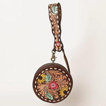 Load image into Gallery viewer, Western Hand Tooled Leather Wallet Coin Purse, Western Buck Stitch Wallet, Leather Clutch, Leather Hand Painted Wallet, Handmade Wallet