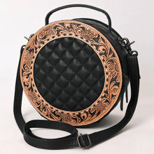 Load image into Gallery viewer, Western Hand Tooled Leather Canteen Purse, Hand Painted Black Leather Purse, Cowhide Leather Bag, Genuine Western Leather Crossbody Purse
