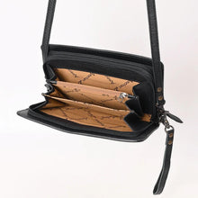 Load image into Gallery viewer, Western Leather Wallet Purse, Hand Tooled Leather Wallet, Crossbody Purse, Leather Wallet, Genuine Leather, Black Leather Organizer Wallet