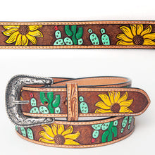 Load image into Gallery viewer, Prickly Sunflower Hand Tooled Leather Belt