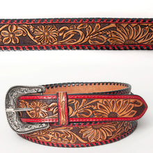 Load image into Gallery viewer, Thin Red Line Hand Tooled Leather Belt