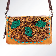 Load image into Gallery viewer, Western Leather Wallet Purse, Hand Tooled Leather Wallet, Crossbody Purse, Womens Leather Wallet, Genuine Leather, American Darling Wallet