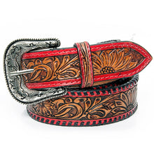 Load image into Gallery viewer, Womens Western Hand Tooled Leather Belt, Rodeo Belt, Embossed Leather Belt, Western Belt, Cowboy Belt, Cowgirl Belt, Studded Handmade Belt