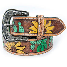 Load image into Gallery viewer, Womens Western Hand Tooled Leather Belt, Rodeo Belt, Embossed Leather Belt, Western Belt, Cowboy Belt, Cowgirl Belt, Studded Handmade Belt