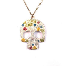 Load image into Gallery viewer, Sugar Skull Pendant Necklace, Day Of The Dead Charm Necklace, Día de Muertos Jewelry, Spiritual Jewelry for Good Luck & Protection