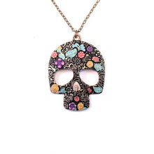 Load image into Gallery viewer, Sugar Skull Pendant Necklace, Day Of The Dead Charm Necklace, Día de Muertos Jewelry, Spiritual Jewelry for Good Luck & Protection
