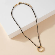 Load image into Gallery viewer, Beaded Ring Pendant Necklace, Gold Plated Necklace, Boho Necklace, Black and Gold Necklace, Womens Gold Necklace