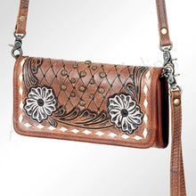 Load image into Gallery viewer, Western Hand Tooled Leather Purse, Concealed Carry Purse, Cowhide Purse, Saddle Blanket Bag, Genuine Cowhide, Western Wallet, Floral Wallet