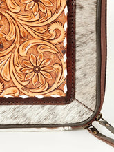 Load image into Gallery viewer, Western Leather Jewelry Case, Hair on Hide Jewelry Holder, Jewelry Safe, Locking Cowhide Jewelry, Tooled Leather, Jewelry Purse